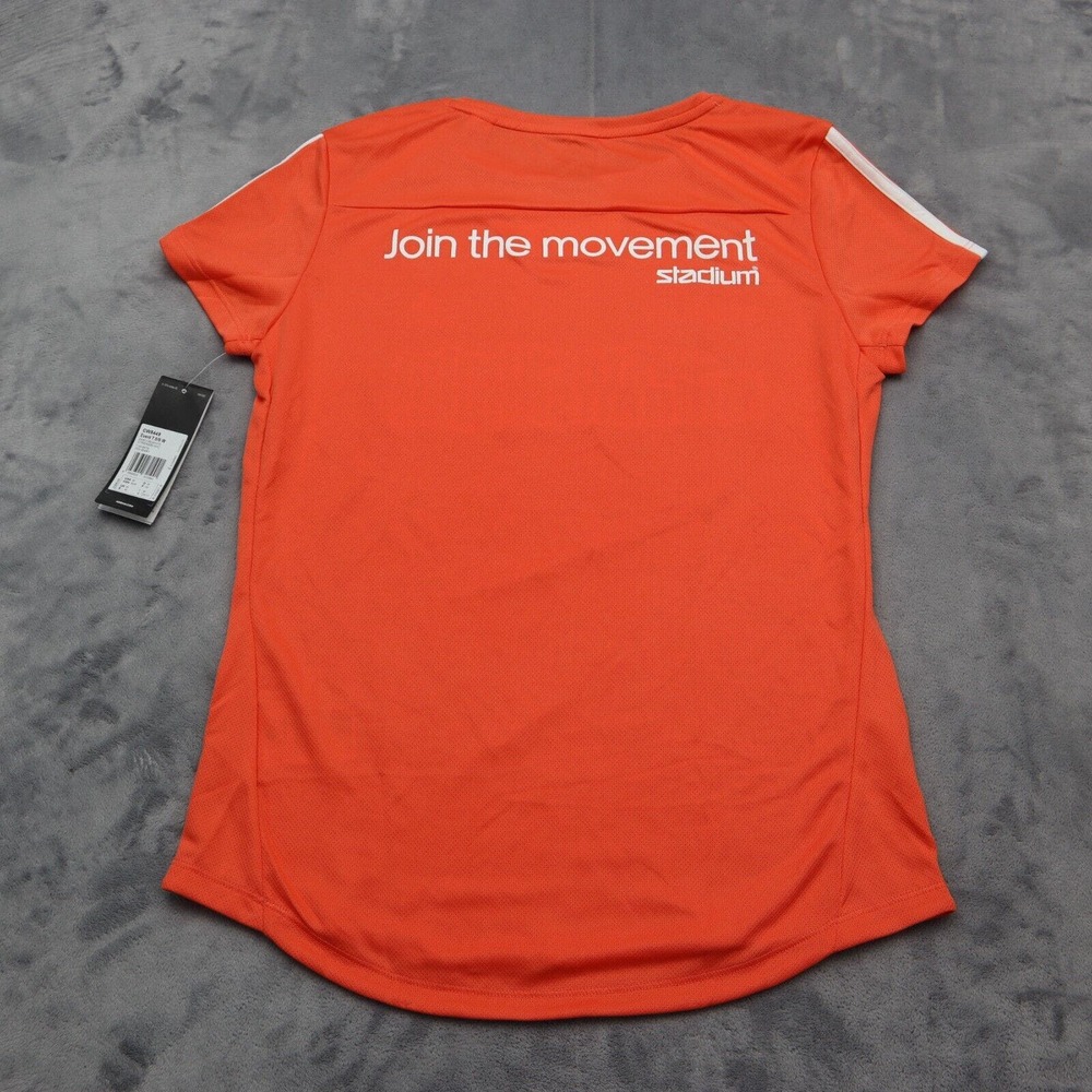Adidas Shirt Womens M Orange Short Sleeve Crew Neck Logo Pullover Running Top - Picture 9 of 16